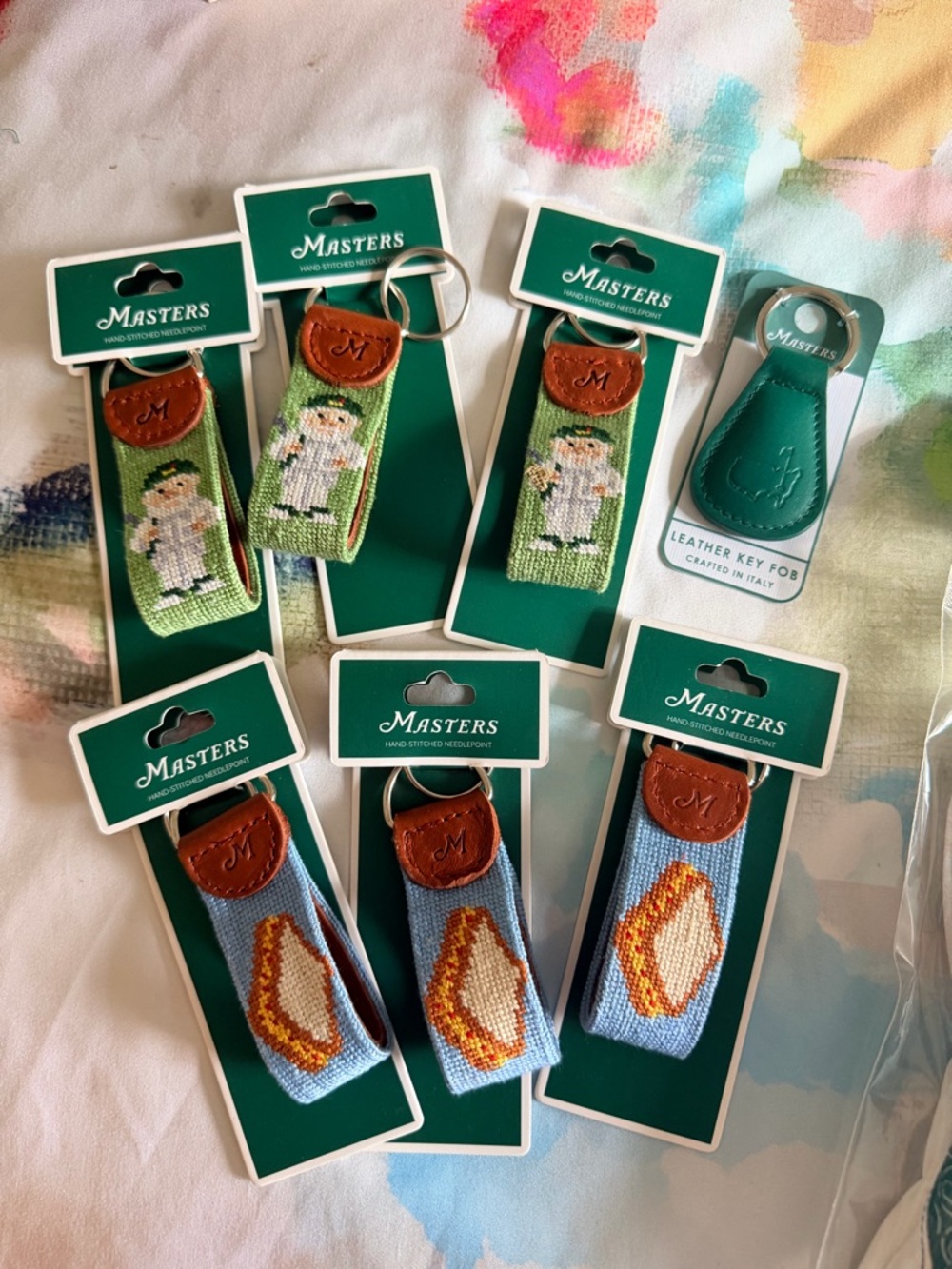 Masters Needlepoint Golf Key Fobs — Green, Light Blue & Teal